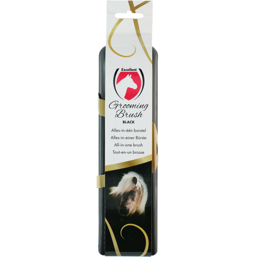 Excellent Horse Excellent Putzbürste L Schwarz – Ergonomischer Griff für Bequemes Grooming