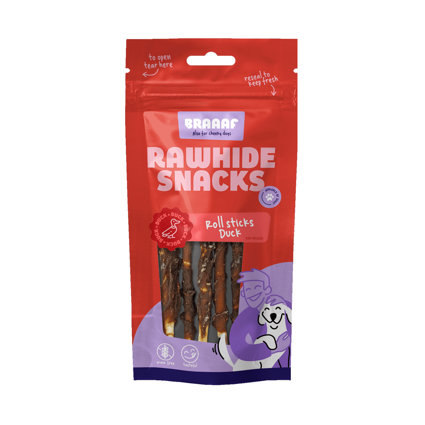 Braaaf Rohhaut Rollsticks Ente - Hochwertige Kausnacks für Gesunde Zähne