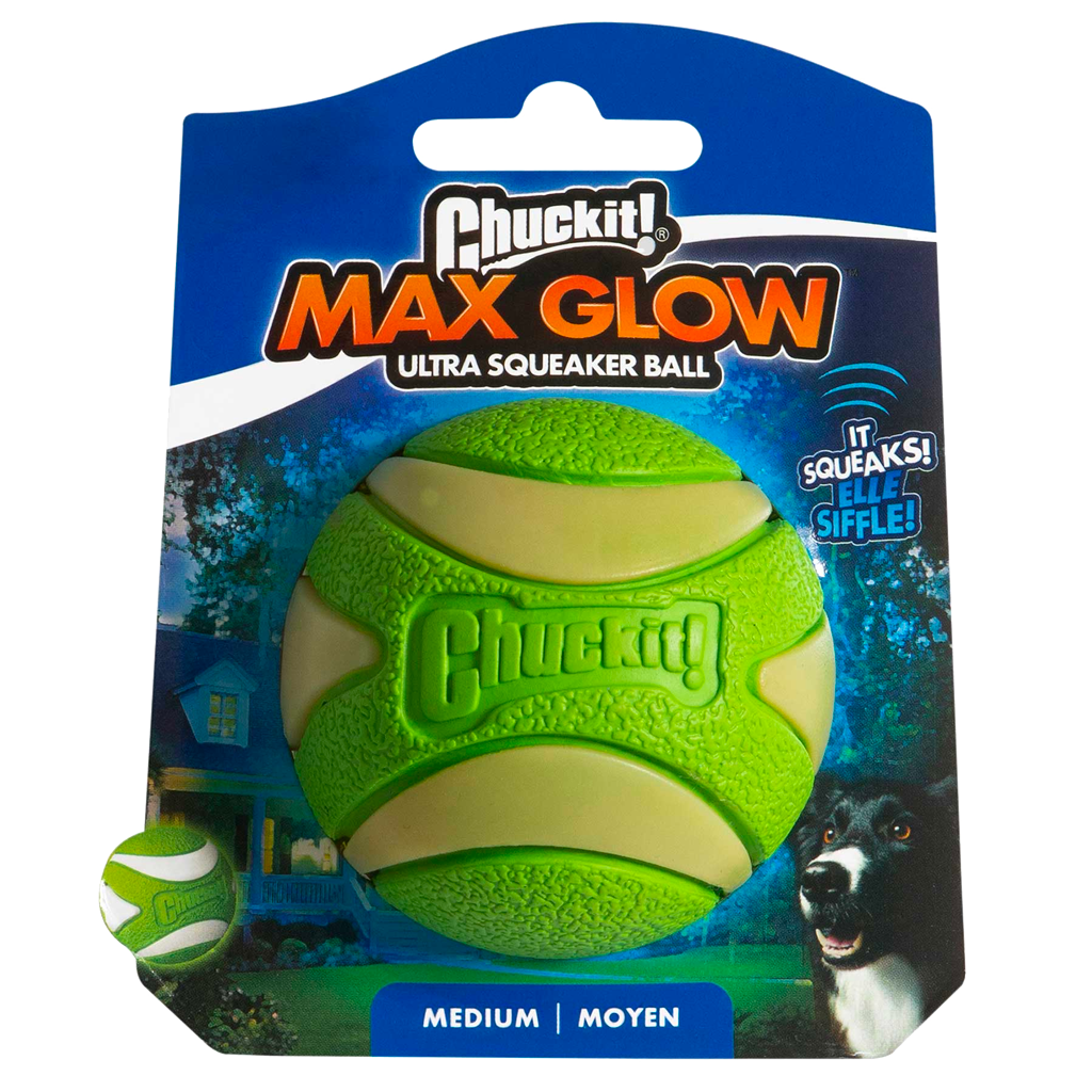 Chuckit Max Glow Ultra Quietscheball M – Leuchtet Im Dunkeln Für Unendlichen Spielspaß