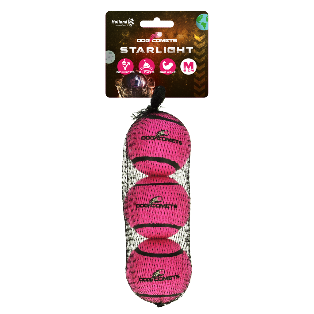 Dog Comets Starlight Tennisball M Rosa – Extrem Stark und Unzerstörbar im 3er Pack