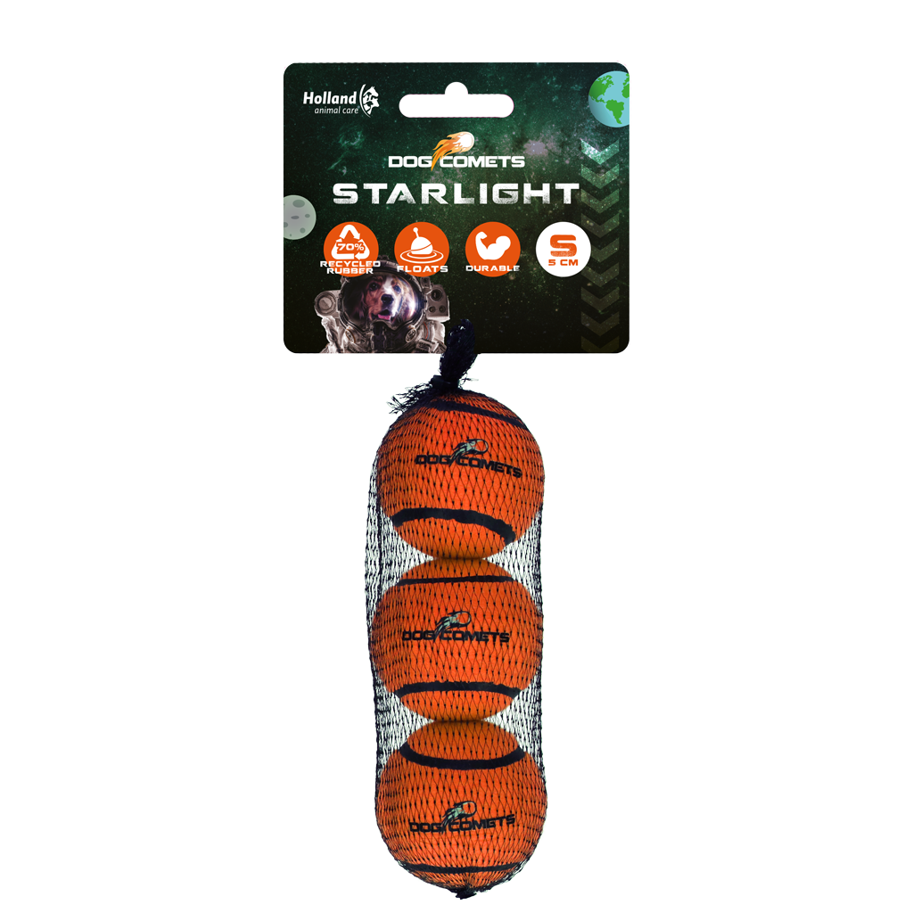 Dog Comets Starlight Tennisball S Orange – Extrem Stark und Unzerstörbar im 3er-Pack