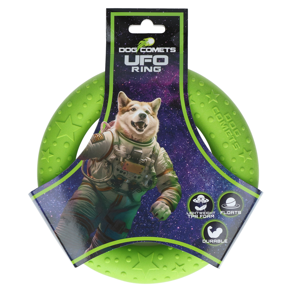 Dog Comets UFO Ring Grün – Widerstandsfähig und Schwimmfähig für Endlosen Apportierspaß