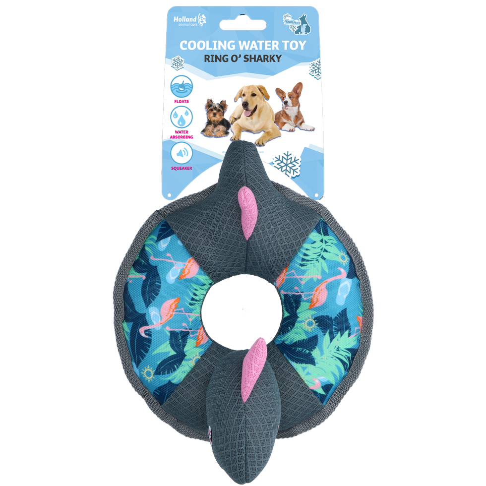 CoolPets Ring O' Sharky Flamingo – Schwimmendes Hundespielzeug für Abkühlung im Sommer