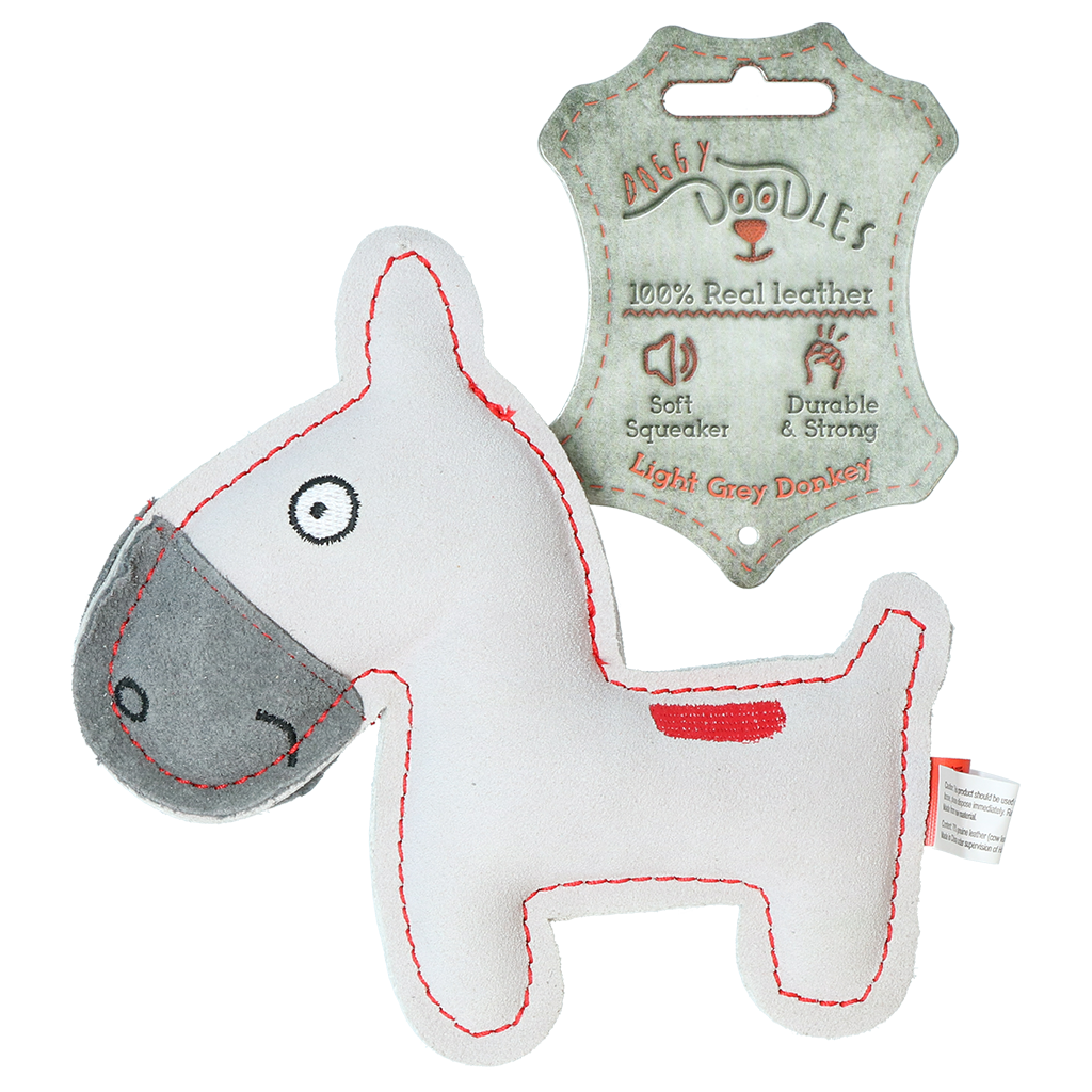 Doggy Doodles Esel Hellgrau – Hochwertiges Rindsleder Mit Lautarmem Quietscher