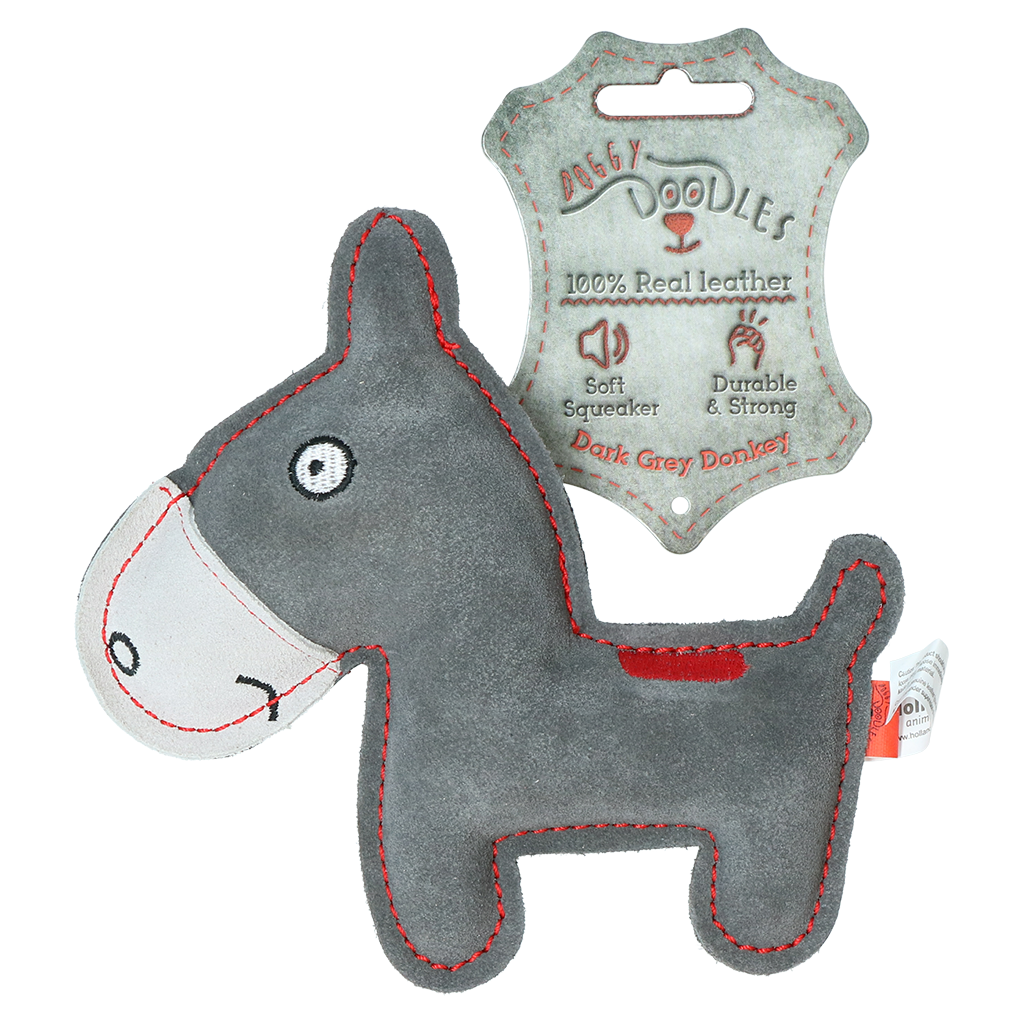 Doggy Doodles Esel Dunkelgrau – Hochwertiges Rindsleder Mit Lautarmen Quietscher