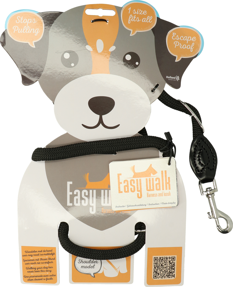 Easy Walk Schultermodell Schwarz – Komfortables Geschirr Mit Leine