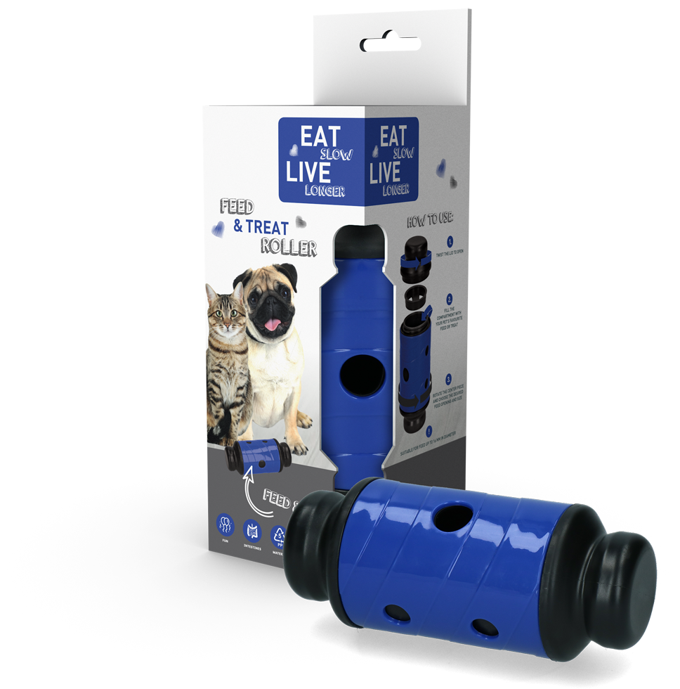 Eat Slow Live Longer Futter- und Leckerlisrolle Blau S – Spielend Fressen Verhindern