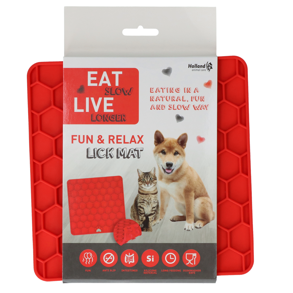 Eat Slow Live Longer Lick Mat Honeycomb Rot – Beruhigende Schleckmatte Für Hunde