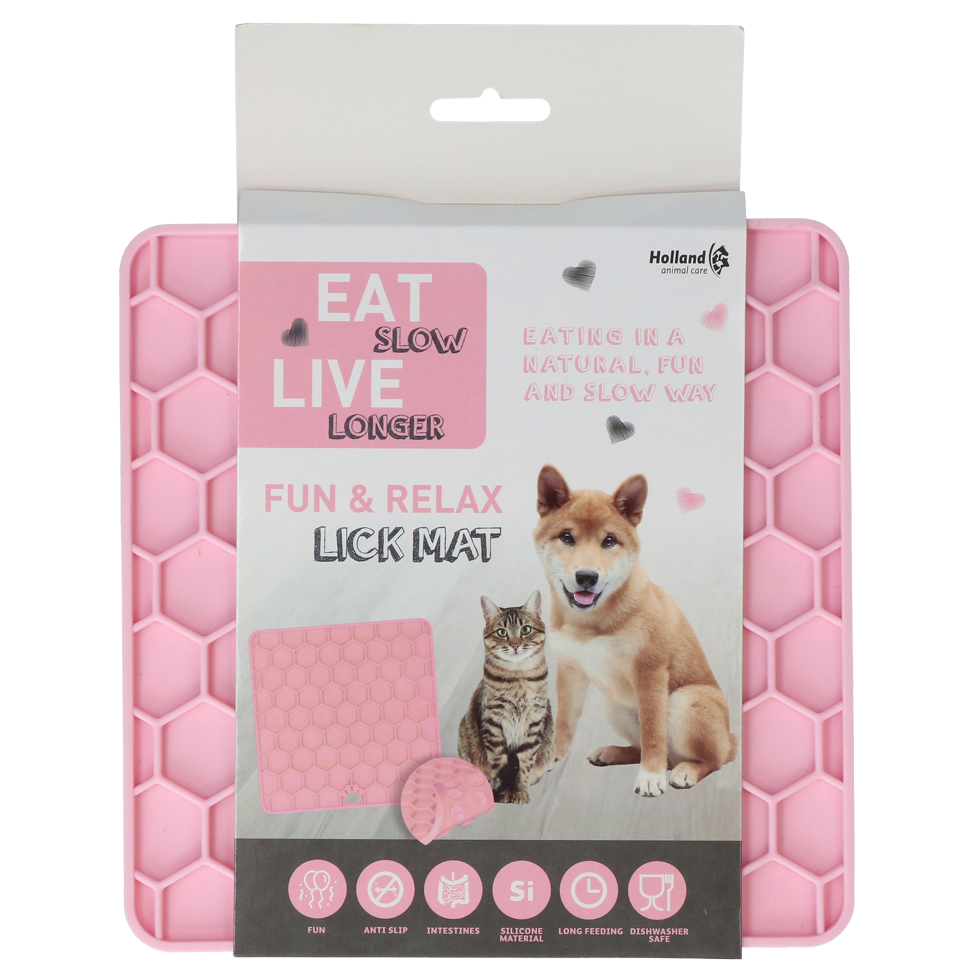 Eat Slow Live Longer Lick Mat Honeycomb Rosa – Beruhigende Anti-Schlingmatte für Hunde