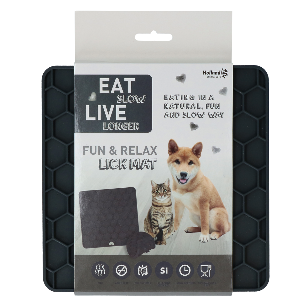Eat Slow Live Longer Lick Mat Honeycomb Grau – Beruhigende Anti-Schlingmatte für Hunde
