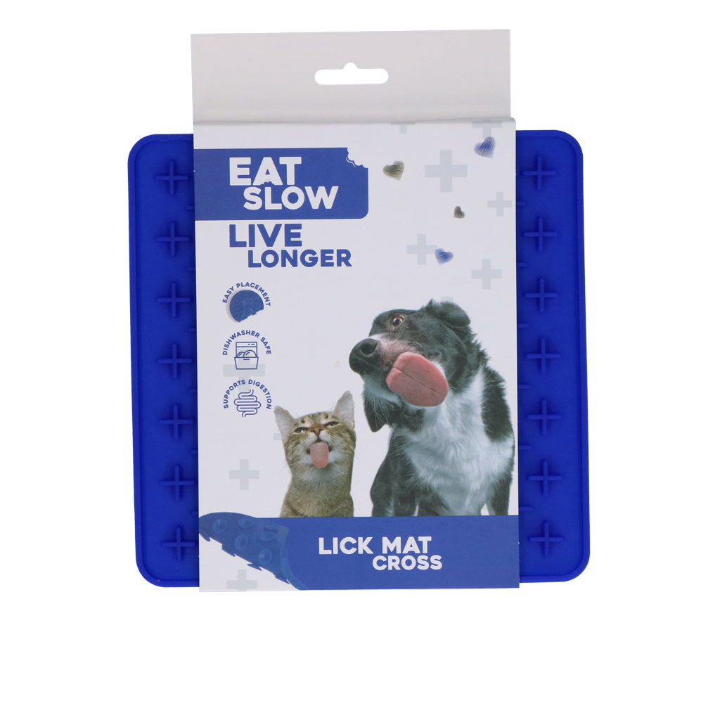 Eat Slow Live Longer Leckmatte Kreuz Blau – Fördert Langsame Fütterung