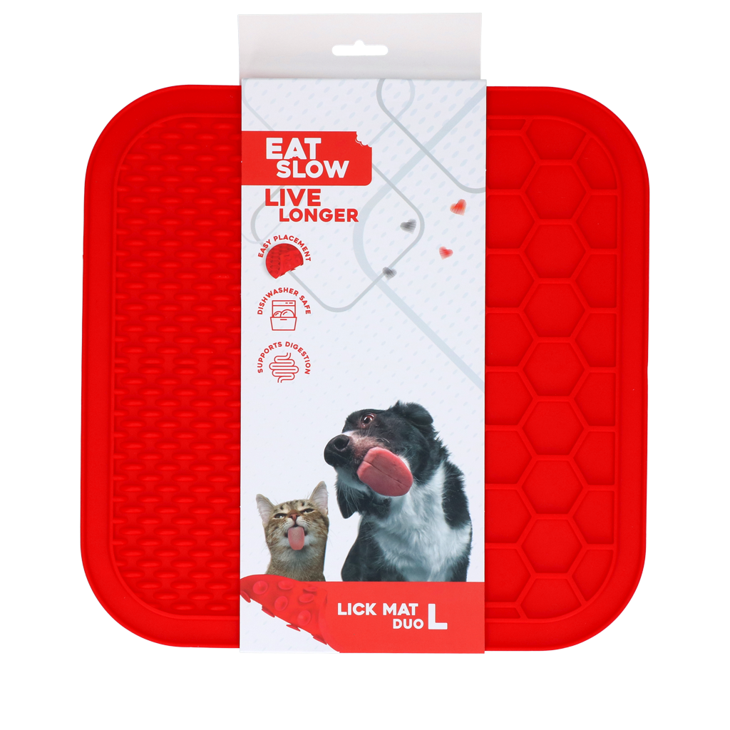 Eat Slow Live Longer Leckmatte Duo L Rot – Fördert Langsame Fütterung mit Saugnäpfen