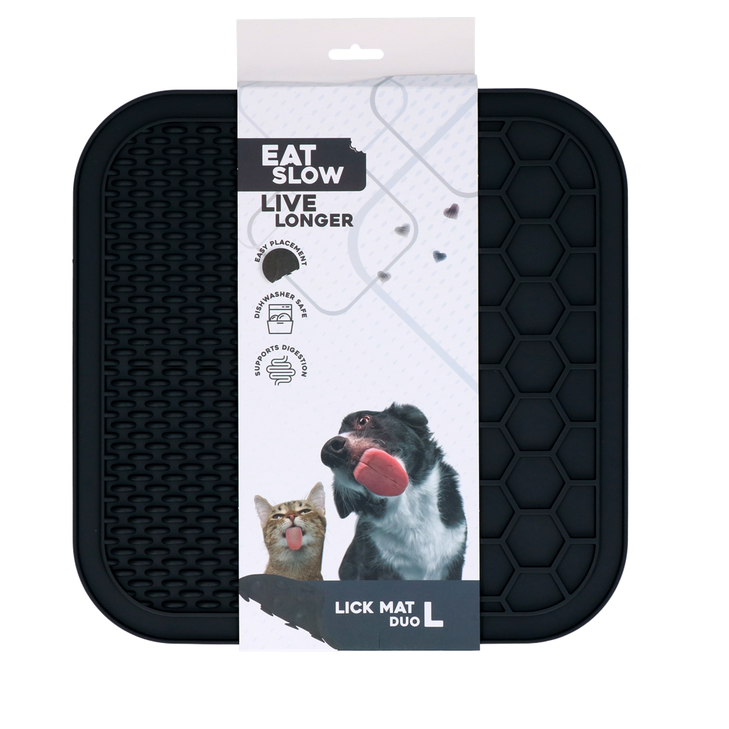 Eat Slow Live Longer Lick Mat Duo L Grau – Fördert Langsame Ernährung für Haustiere