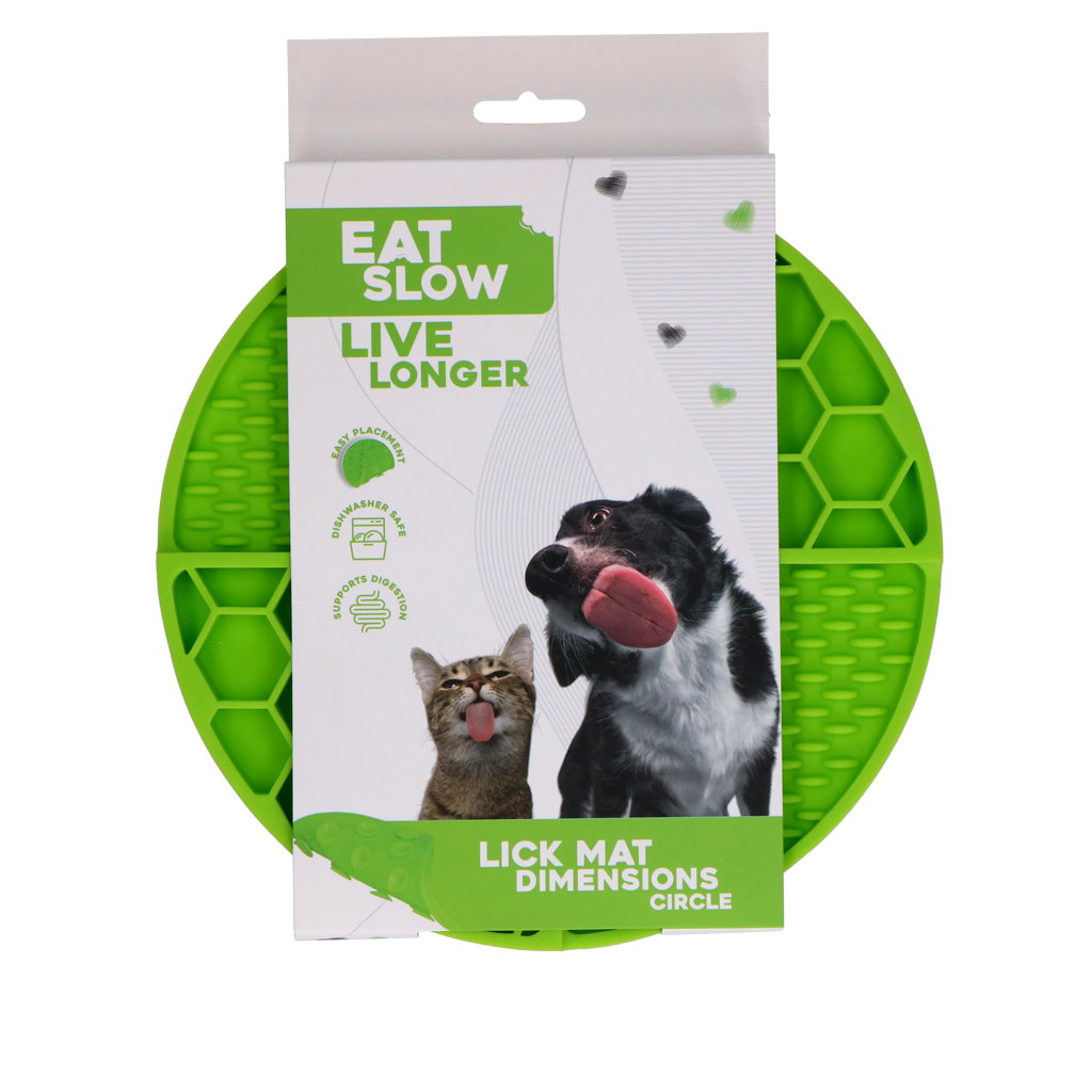 Eat Slow Live Longer Lickmatte Rund Grün – Fördert Langsame Fütterung für Haustiere