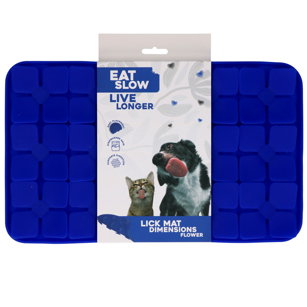 Eat Slow Live Longer Leckmatte Blumen Blau – Fördert Langsame Fütterung und Spielspaß