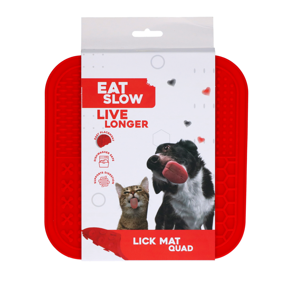 Eat Slow Live Longer Lick Mat Quad Rot – Fördert Langsame Nahrungsaufnahme Durch Interessante Muster