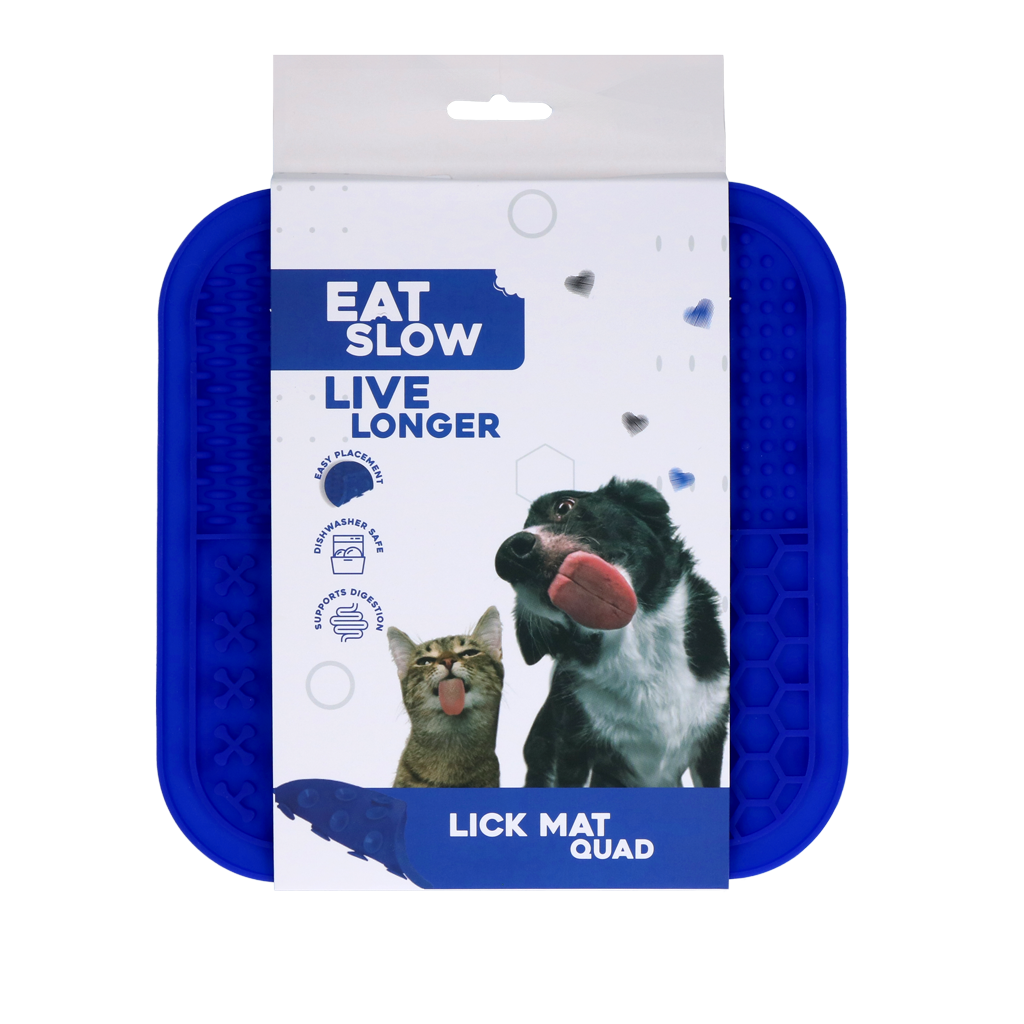 Eat Slow Live Longer Lick Mat Quad Blau – Fördert Langsame Fütterung für Haustiere