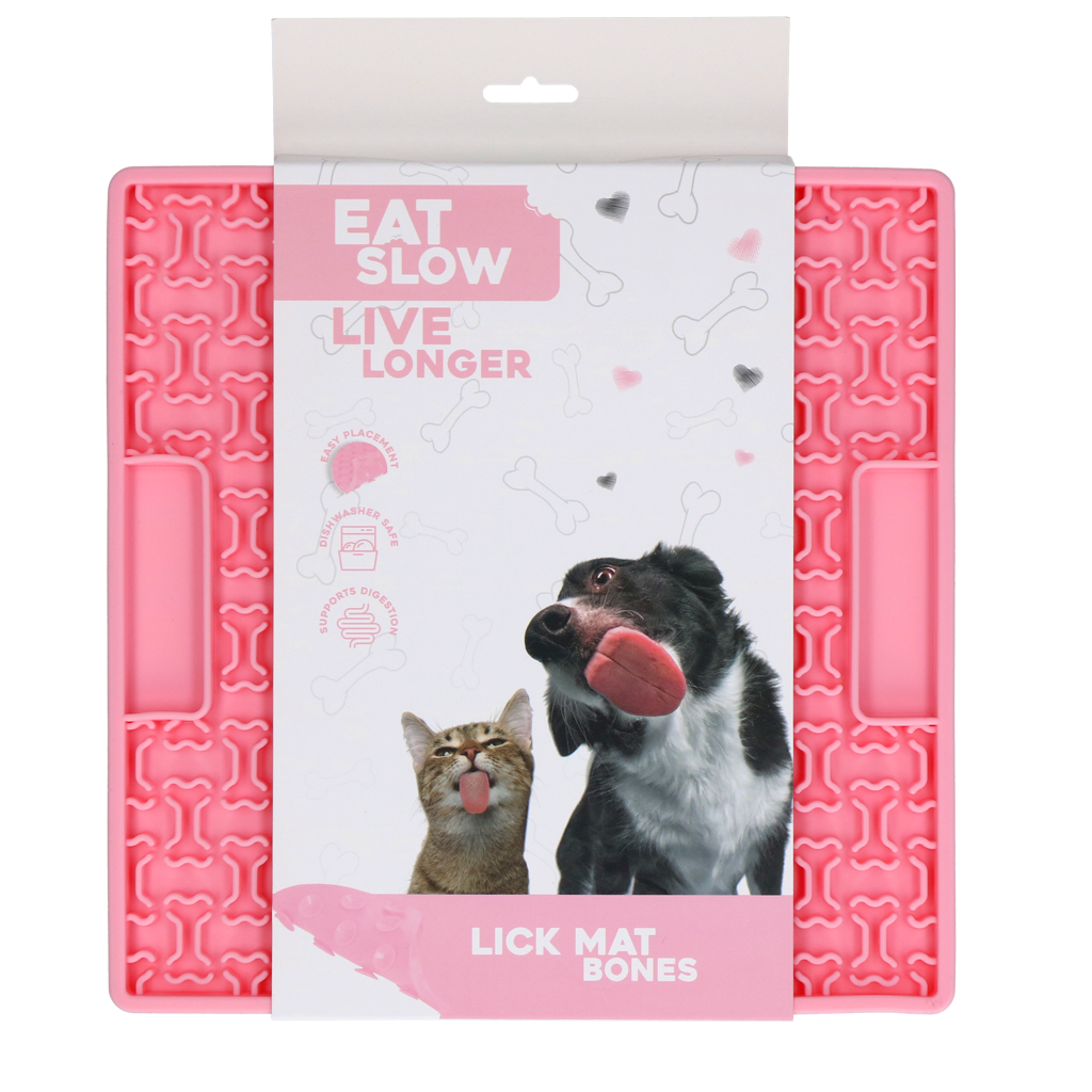 Eat Slow Live Longer Leckmatte Knochen Rosa – Fördert Langsame Futteraufnahme