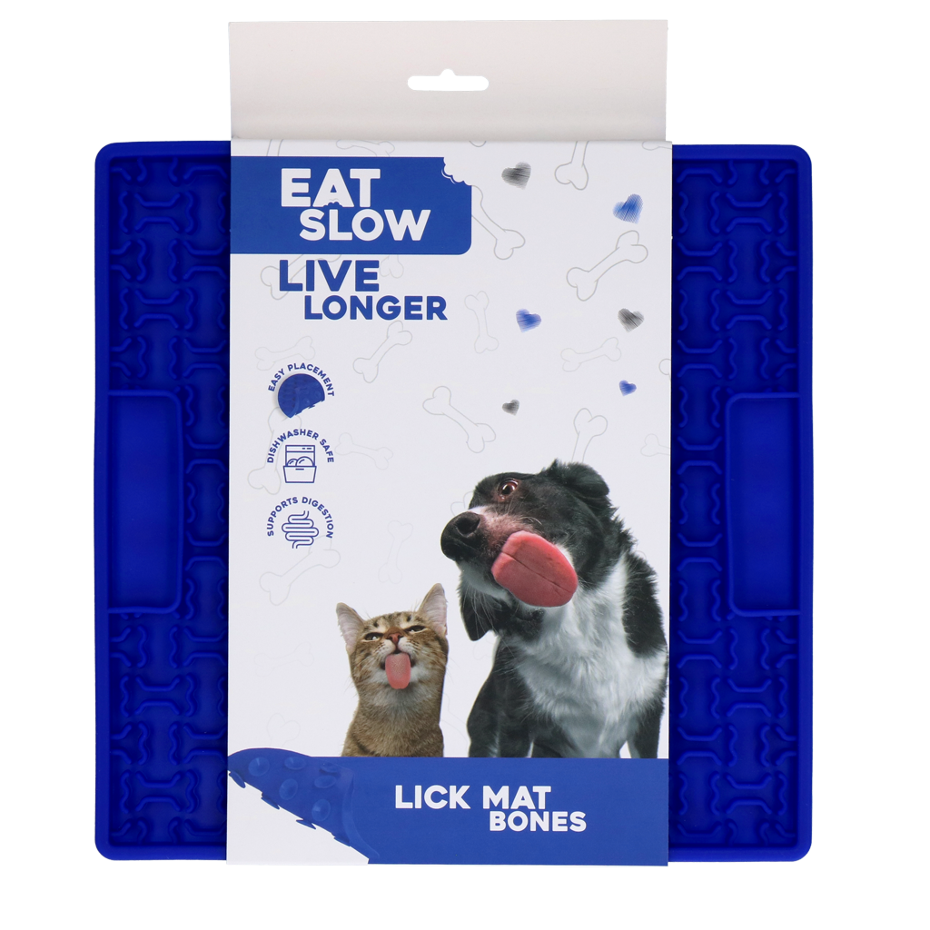 Eat Slow Live Longer Leckmatte Knochen Blau – Fördert Langsame Fütterung für Haustiere