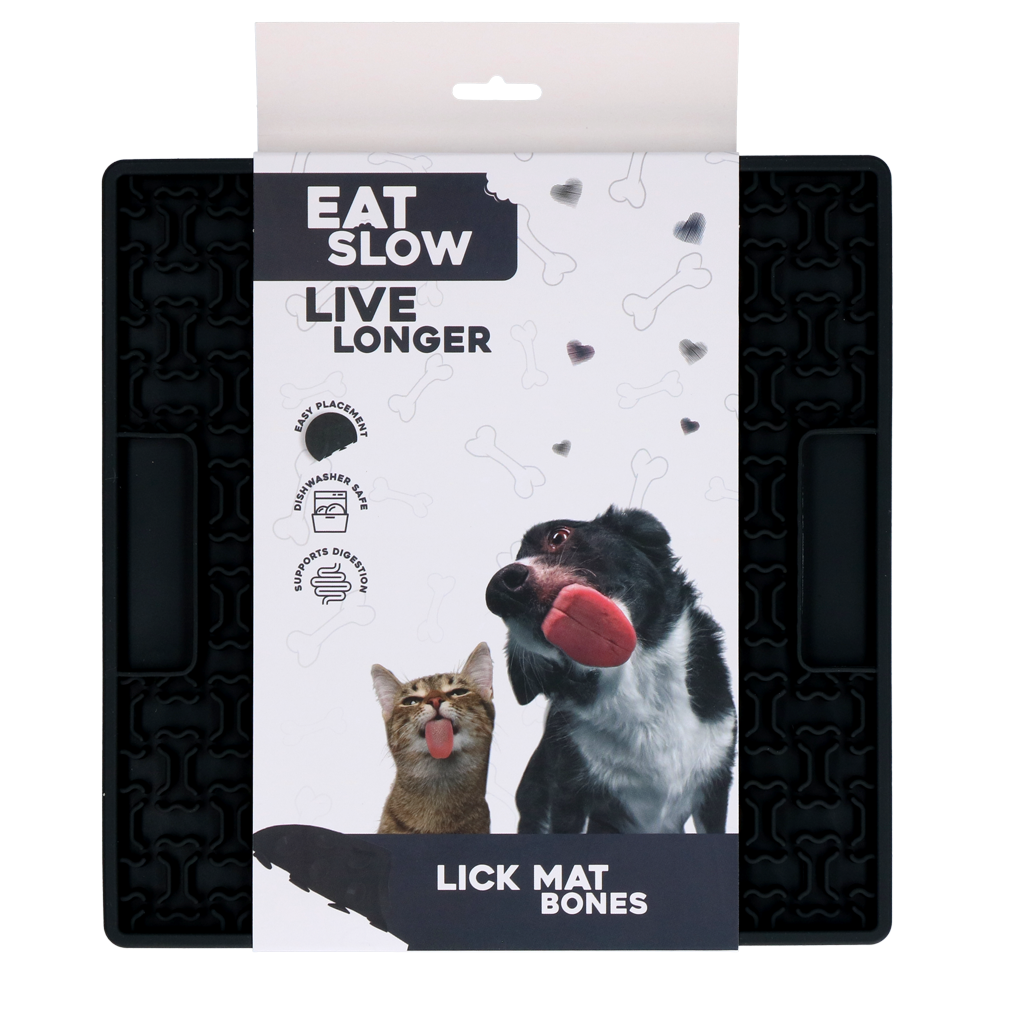 Eat Slow Live Longer Leckmatte Knochen Grau – Fördert Langsame Fütterung