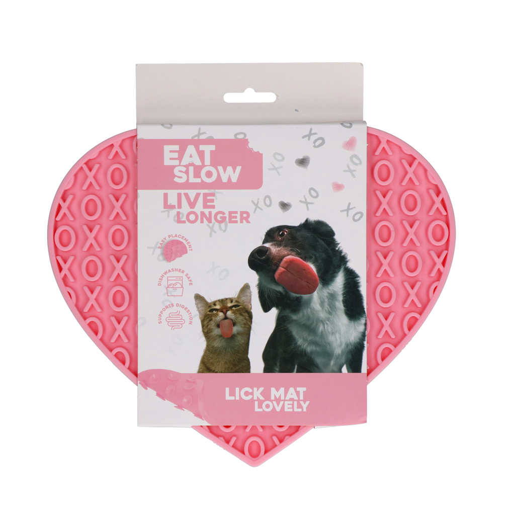 Eat Slow Live Longer Leckmatte Herz Rosa – Spaßiges Lecken Mit XO-Muster