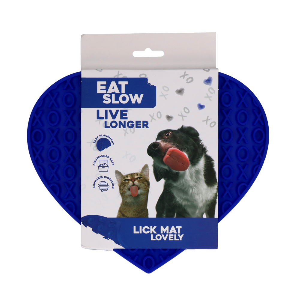 Eat Slow Live Longer Leckmatte Herz Blau – Fördert Langsame Fütterung