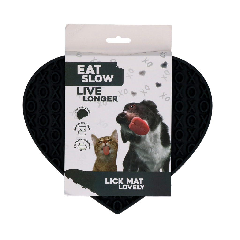 Eat Slow Live Longer Leckmatte Herz Grau – Fördert Langsame Ernährung für Haustiere