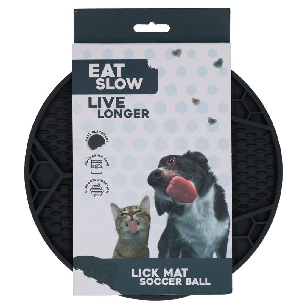 Eat Slow Live Longer Leckmatte Fußball Grau – Fördert Langsame Fressgewohnheiten
