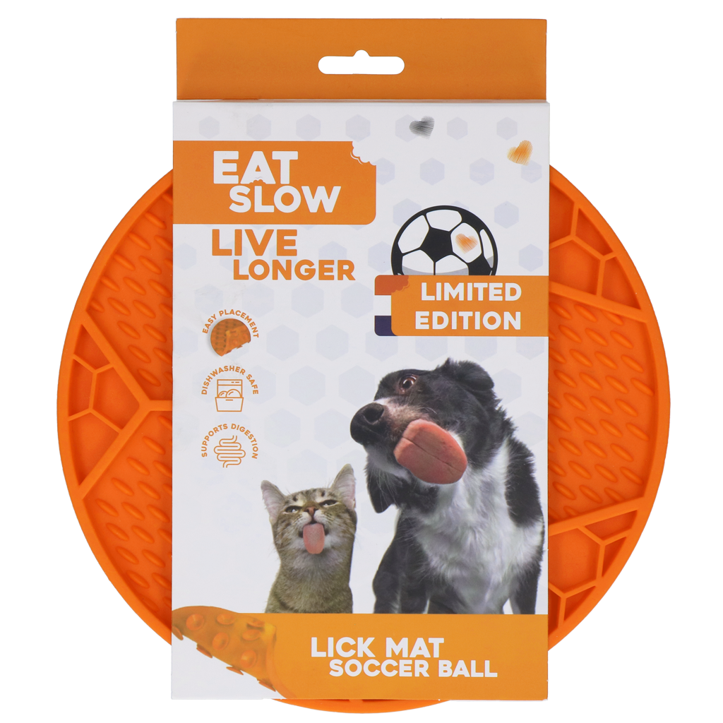 Eat Slow Live Longer Leckmatte Fußball Orange – Fördert Langsame Fütterung