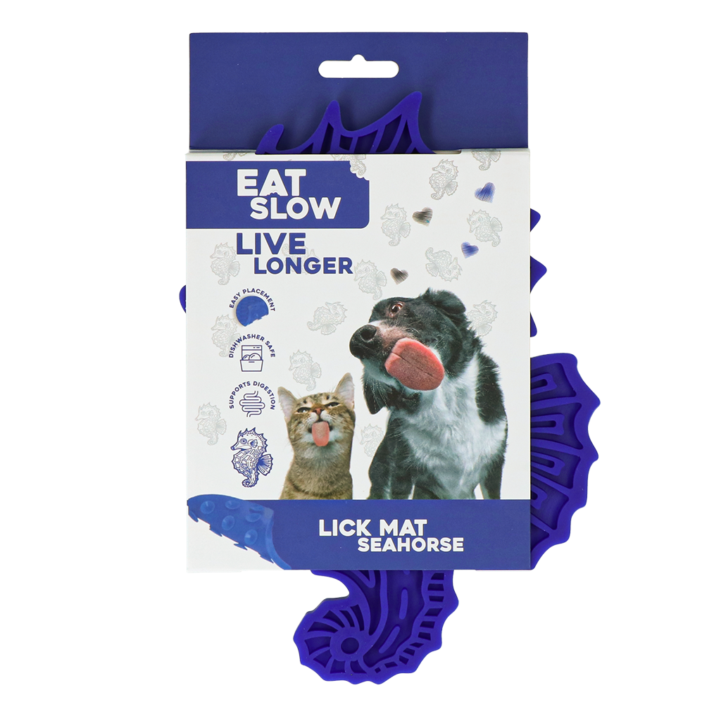 Eat Slow Live Longer Leckmatte Seepferdchen Blau – Intelligente Futteraufnahme für Haustiere