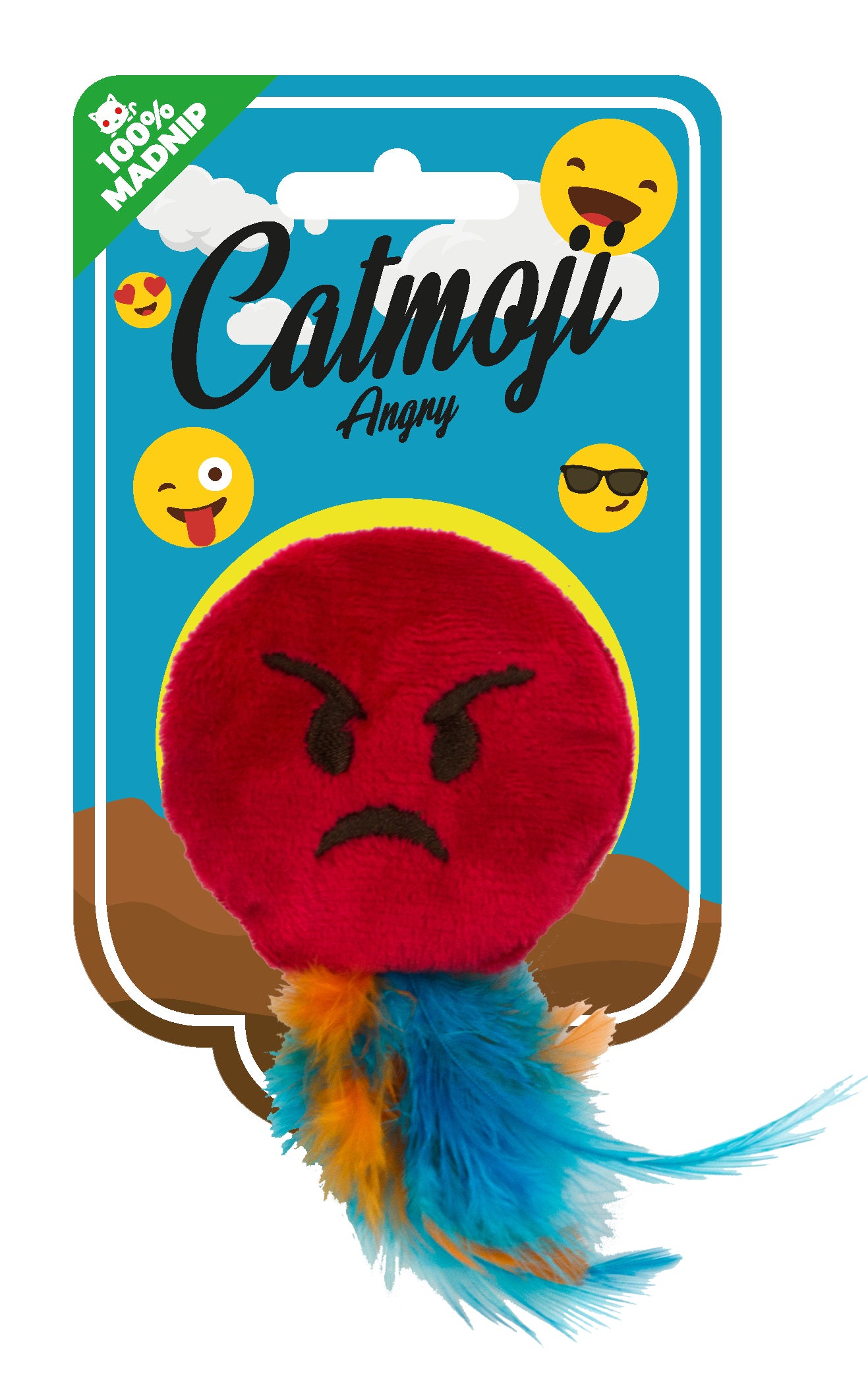 Catmoji Angry – Weiches Fleece und Federn für Katzenvergnügen
