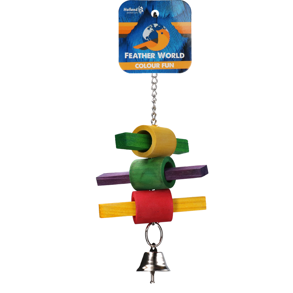 Feather World Colour Fun – Spielzeug Mit Knabberholz Und Glöckchen