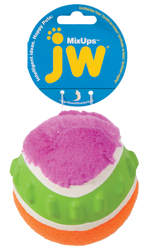 JW Mixups Ribbed Ball L – Kautschuk und Plüsch Kombination mit Quietscher