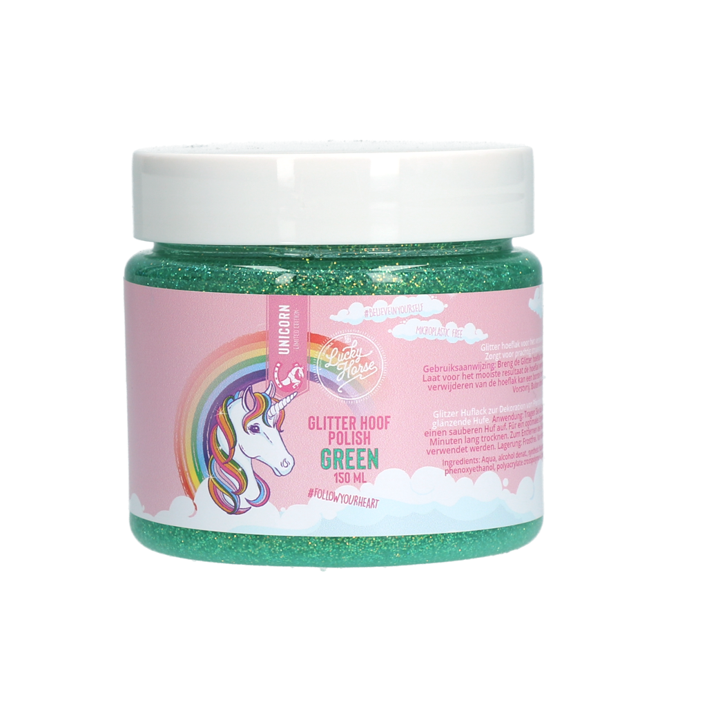 Lucky Horse Glitzer Huflack Grün – Atmungsaktive Formel für Strahlende Hufe
