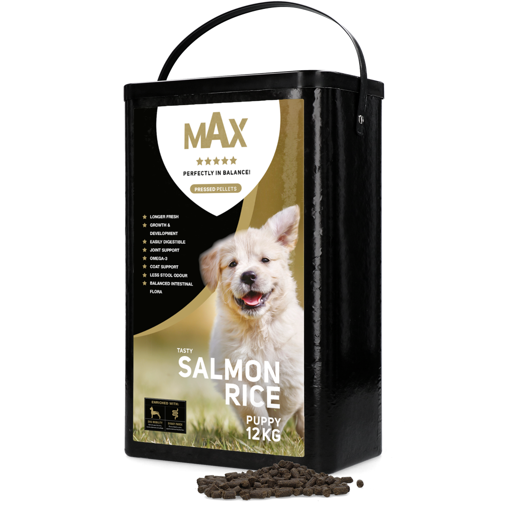 Max Puppy Gepresste Pellets Lachs & Reis 12 kg – Ausgewogenes 5-Sterne-Futter für Welpen