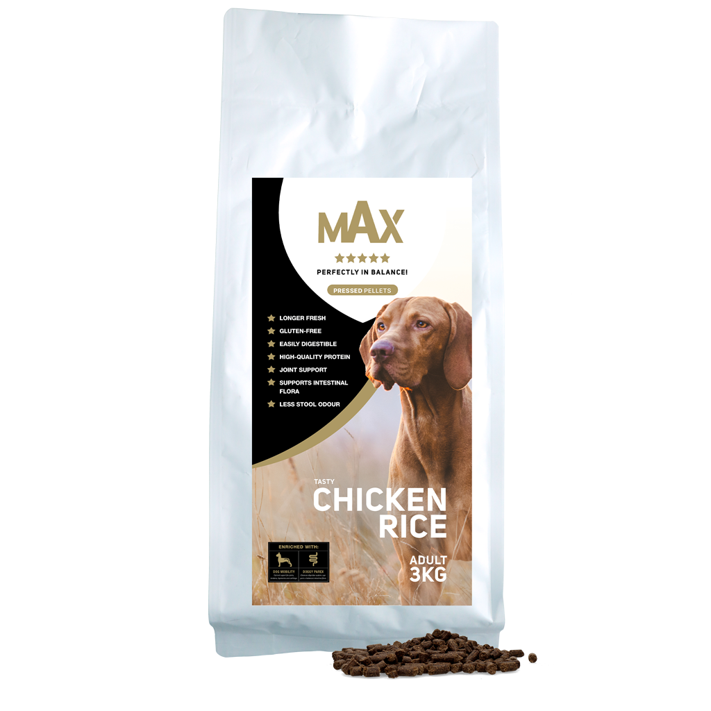 Max Adult Gepresste Pellets Huhn und Reis – Ausgewogenes 5-Sterne-Futter für Hunde
