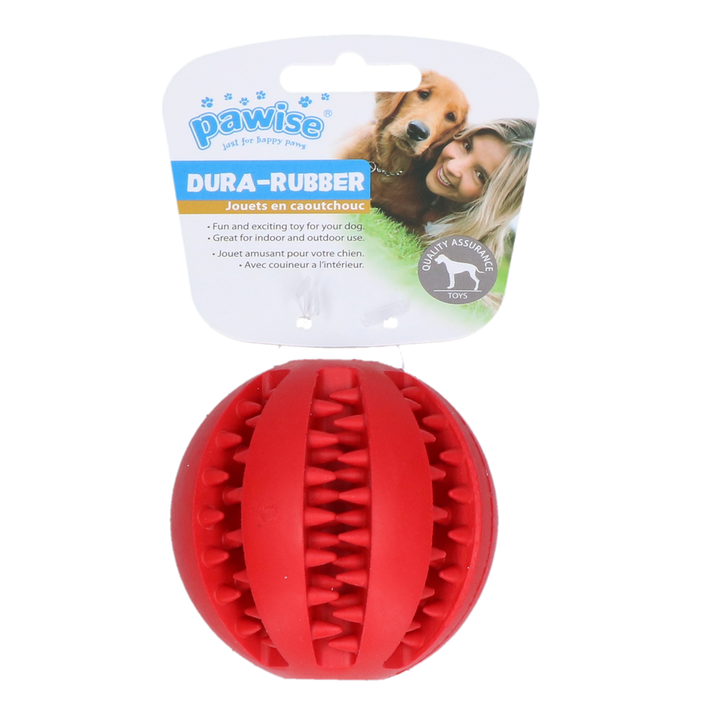 Pawise Dura-Rubber Ball Rot – Zahnreinigendes Hundespielzeug mit Fülloption
