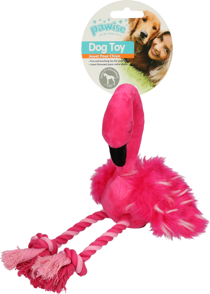 Pawise Flamingo L – Weicher Plüsch mit Quietscher und Robusten Tau-Seilen