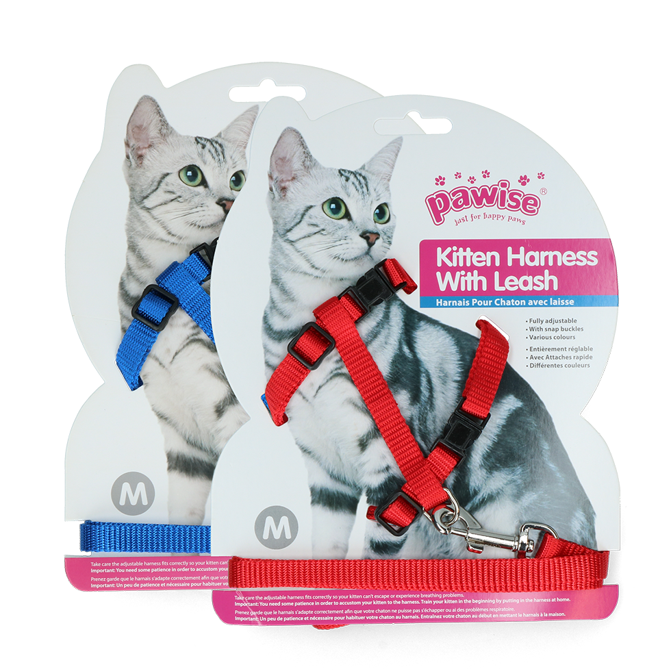 Pawise Katzen Geschirr Mit Leine Rot/Blau M – Optimaler Komfort Für Sichere Spaziergänge