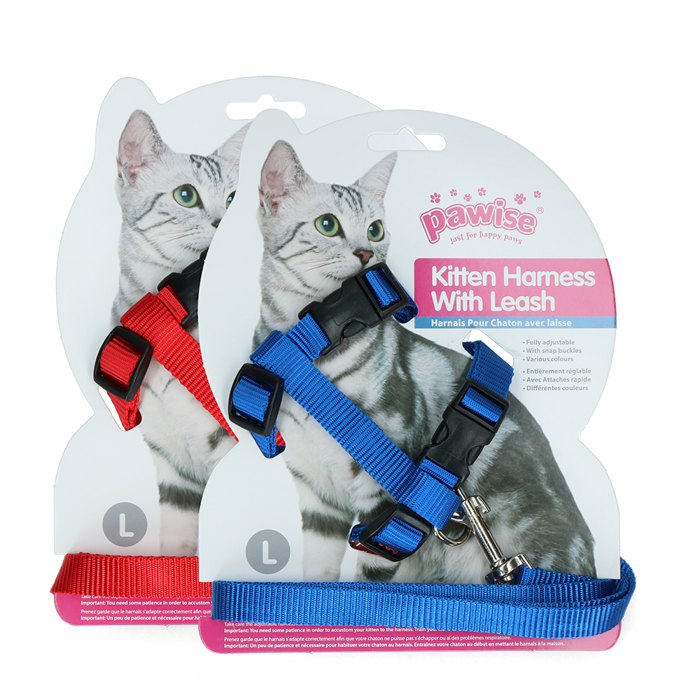 Pawise Katzen Geschirr Mit Leine Rot/Blau L – Ideal Für Sicheren Spaziergang