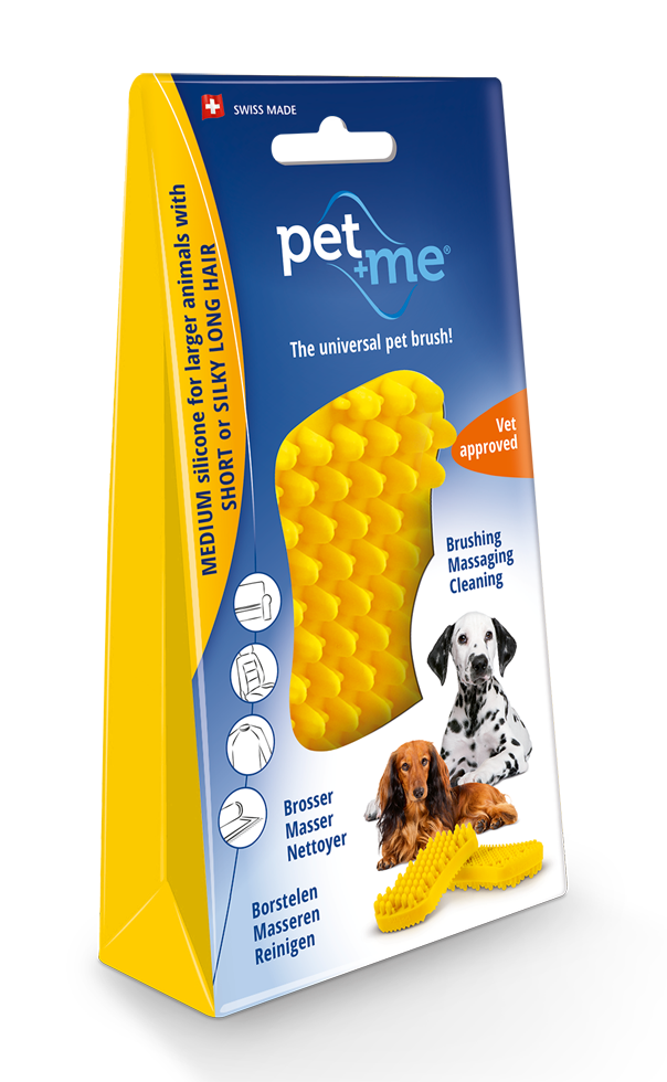 Pet+Me Dog Bürste Kurzhaar Gelb – 4-in-1 Pflege Für Große Tiere