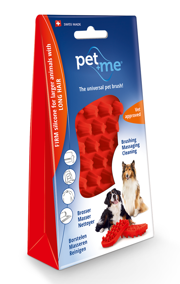 Pet+Me Dog Bürste Langhaar Rot – 4-in-1 Bürste für Reinigung und Massage