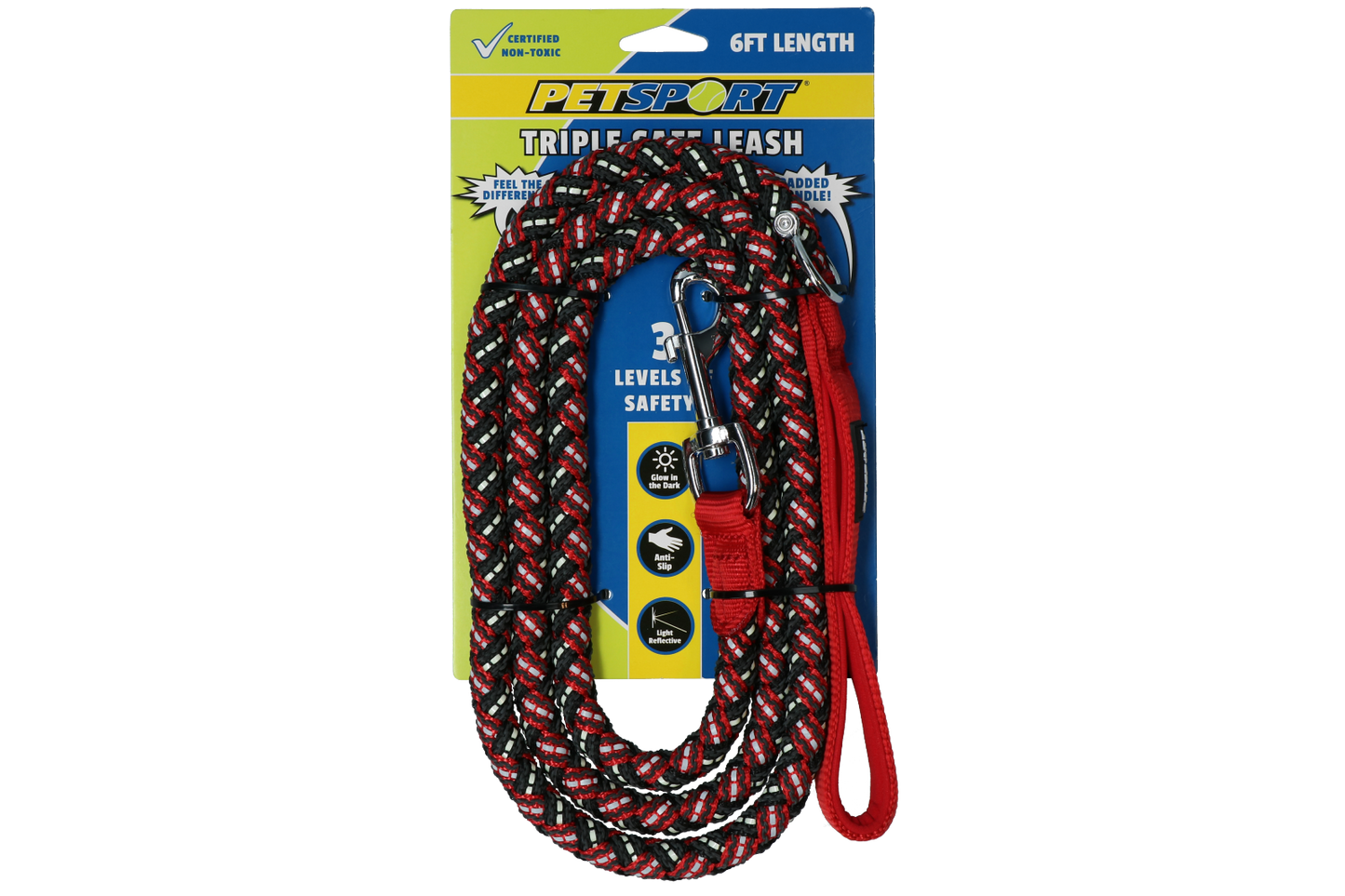 Petsport Triple Safe Leash Rot 1,8 m – Dreifache Sicherheit Mit Gepolstertem Griff