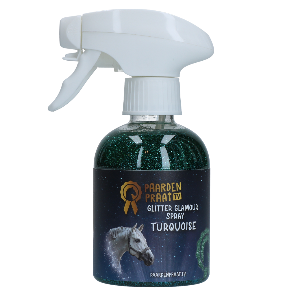 Paardenpraat TV Glitter Glamour Spray Türkis – Funkelnder Glanz für Pferde