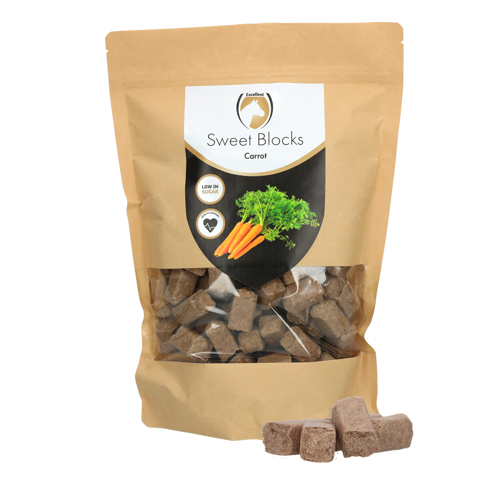 Excellent Horse Sweet Blocks Karotte 1 kg – Zuckerarmer Geschmacklicher Leckerbissen für Pferde