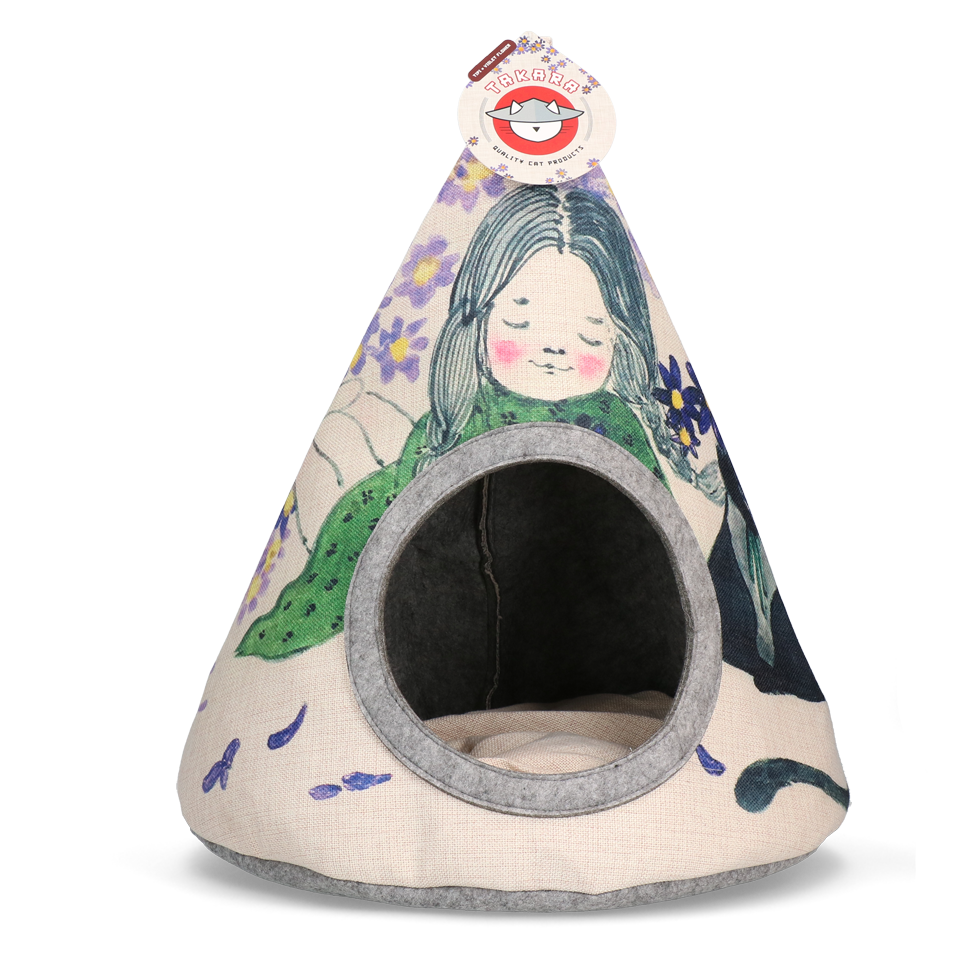 Takara Tipi Violet Flower – Stilvolles und Stabilisiertes Katzenzelt mit Weichem Kissen