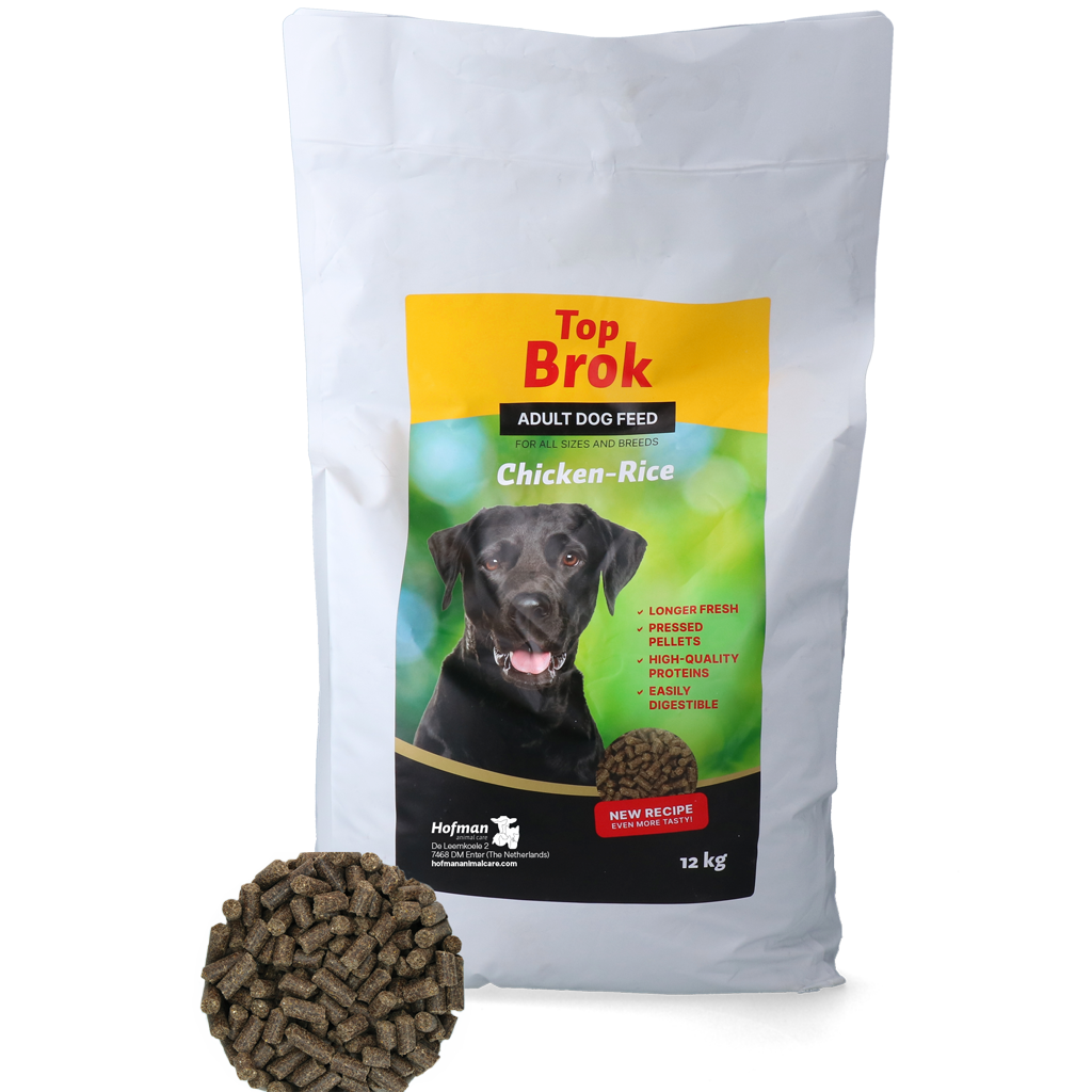 Topbrok Hund Gepresste Pellets Huhn & Reis 12 kg – Nährstoffreiche Ernährung Für Ausgewachsene Hunde