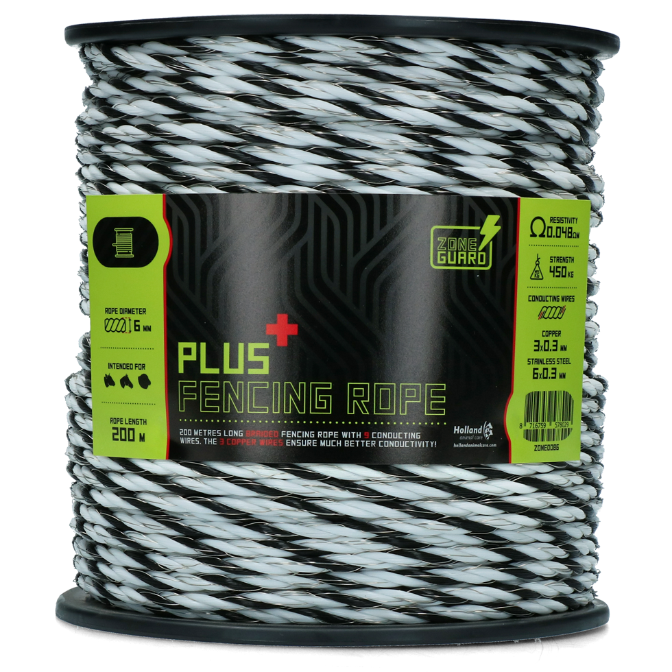 ZoneGuard 6 mm Plus Zaunseil Schwarz und Weiß 200 m – Extrem Stark und Bruchfest