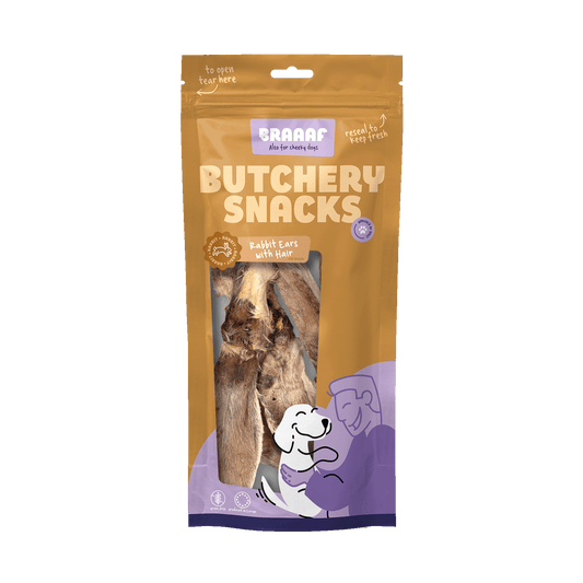 Braaaf Butchery Snacks Kaninchenohren Mit Haaren 80 g – 100 Prozent Natürliches Qualitätsfleisch