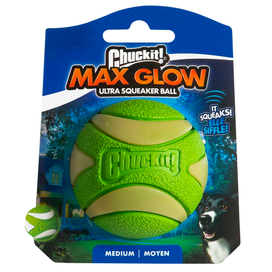 Chuckit Max Glow Ultra Quietscheball M – Leuchtet Im Dunkeln Für Unendlichen Spielspaß